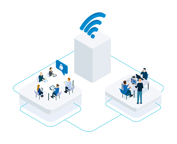 Employees working at different workplaces with stable, high-quality network connectivity.