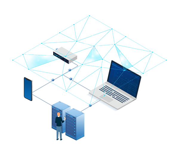 Employee using the Meraki platform to optimize connectivity between devices.