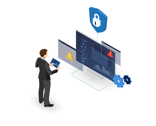 Employee using security features and monitoring the network to ensure it is secure and reliable.
