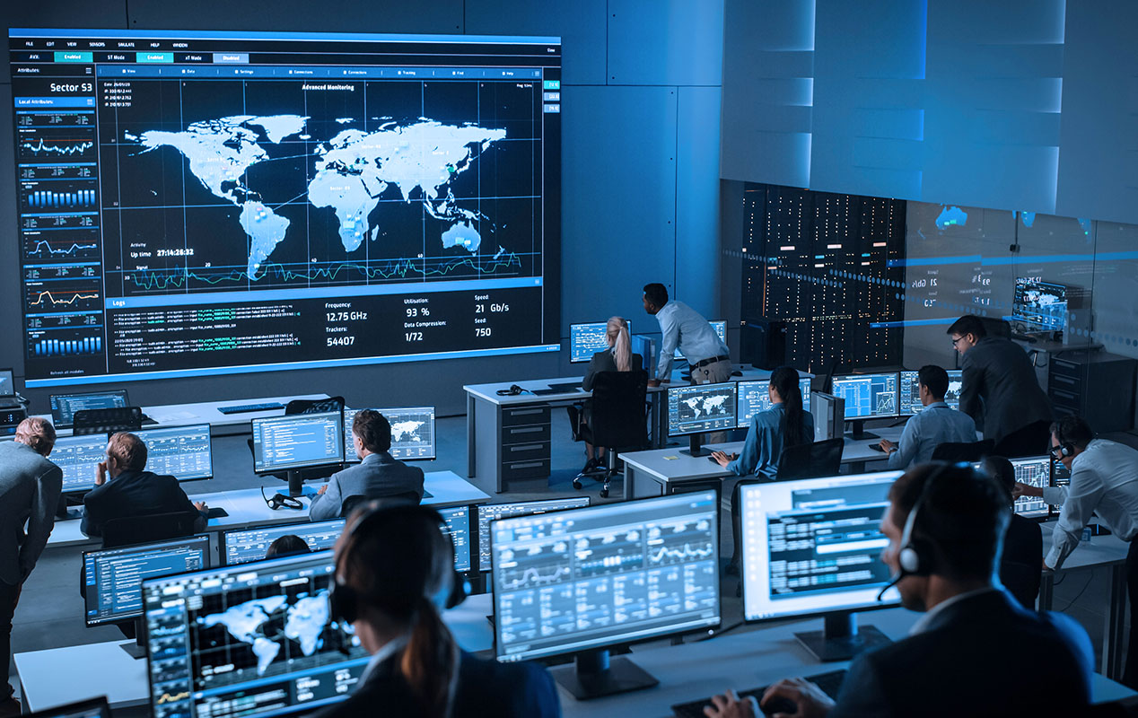 Cybersecurity experts in a Security Operations Centre (SOC)